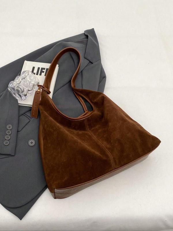 Women's Solid Suede Tote Bag, Fashionable Large Capacity Shoulder Bag for Work, Casual Trendy Versatile High-quality Daily Commuting Bag, Girl Fashionable Shopping Bag