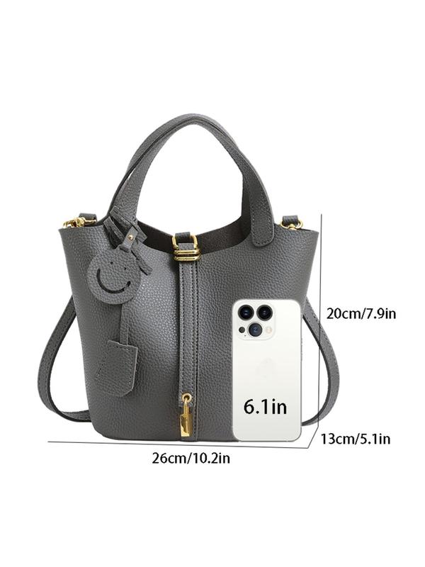 Women's Solid Color Lock Decor  Bucket Bag, Fashionable Simple Versatile Commuter Bag, Elegant Crossbody Bag for Women