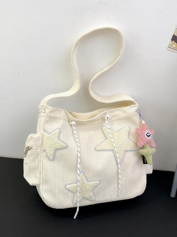 Women's Summer Y2k Style Star Pattern Shoulder Bag with Star Charm, Fashionable Large Capacity Shoulder Bag for Daily Used, Commuting Bag Work Bag  As Gift