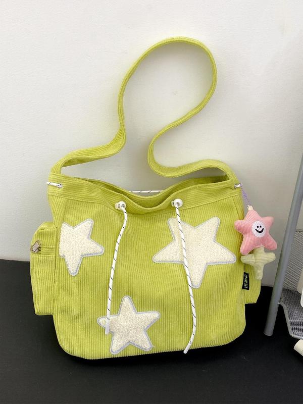 Women's Summer Y2k Style Star Pattern Shoulder Bag with Star Charm, Fashionable Large Capacity Shoulder Bag for Daily Used, Commuting Bag Work Bag  As Gift