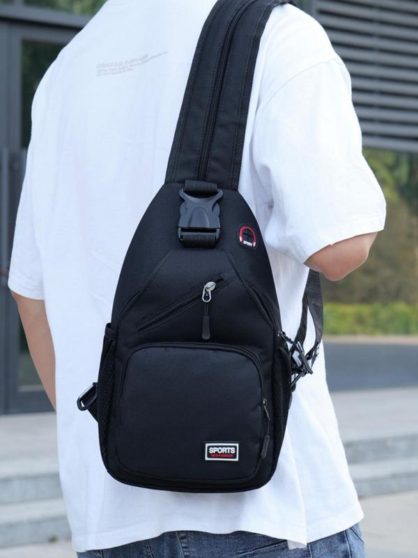 Men's Casual Plain Zipper Belt Bag, Multi-pocket Sling Backpack, Travel Hiking Daypack with Zipper Strap