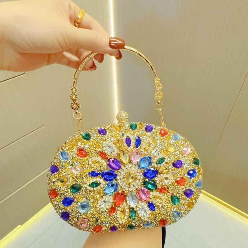 Women's Elegant Multicolor Rhinestone Evening Bag Wedding Shoulder Bag Party Prom Wallet Sparkly Clutch Purse