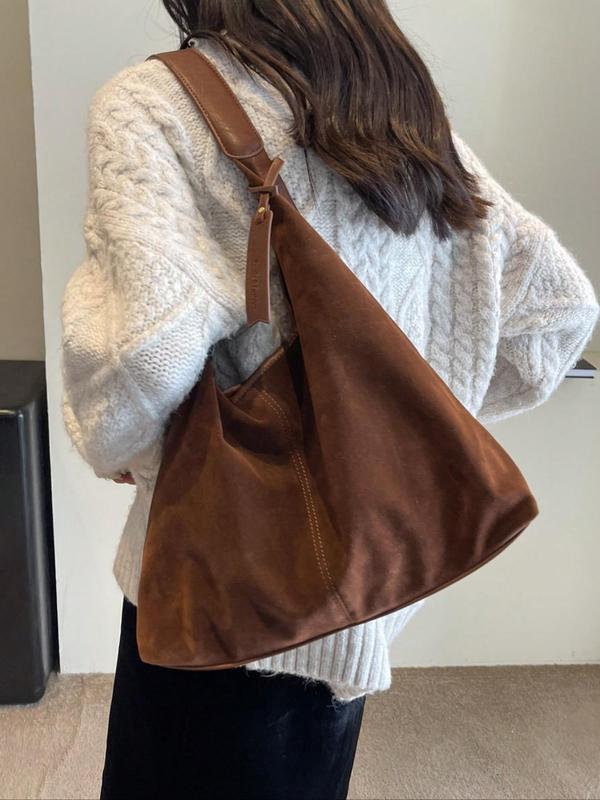 Women's Solid Suede Tote Bag, Fashionable Large Capacity Shoulder Bag for Work, Casual Trendy Versatile High-quality Daily Commuting Bag, Girl Fashionable Shopping Bag