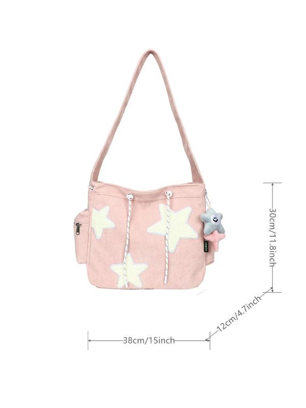 Women's Summer Y2k Style Star Pattern Shoulder Bag with Star Charm, Fashionable Large Capacity Shoulder Bag for Daily Used, Commuting Bag Work Bag  As Gift