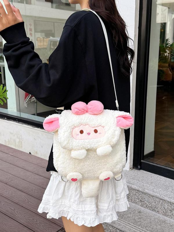 Cute Sheep Design Plush Backpack, Casual Fashion Plush Novelty Bag, Multifunctional Daily Commuting Bag for Women & Girls