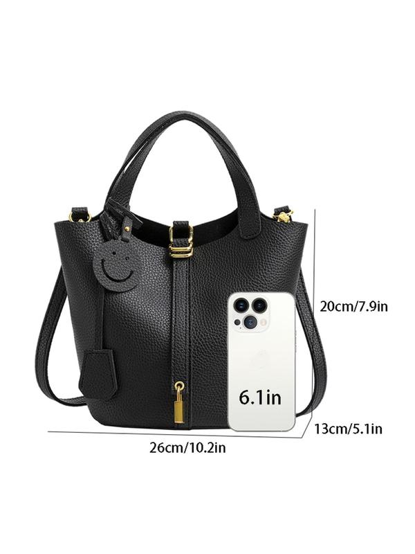 Women's Solid Color Lock Decor  Bucket Bag, Fashionable Simple Versatile Commuter Bag, Elegant Crossbody Bag for Women