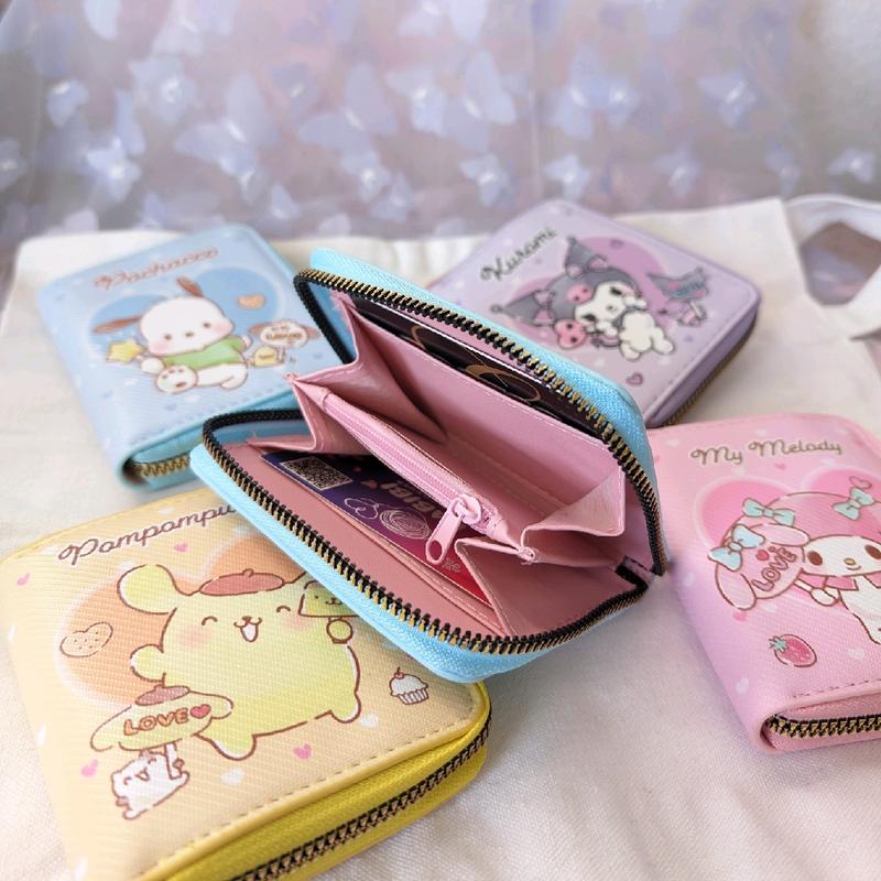 Sanrio Japanese Characters Wallets,Happy Time Wallets, Anime Short Cardholders for Everyday Use, Cinna, Kuro, Pochac, Melody