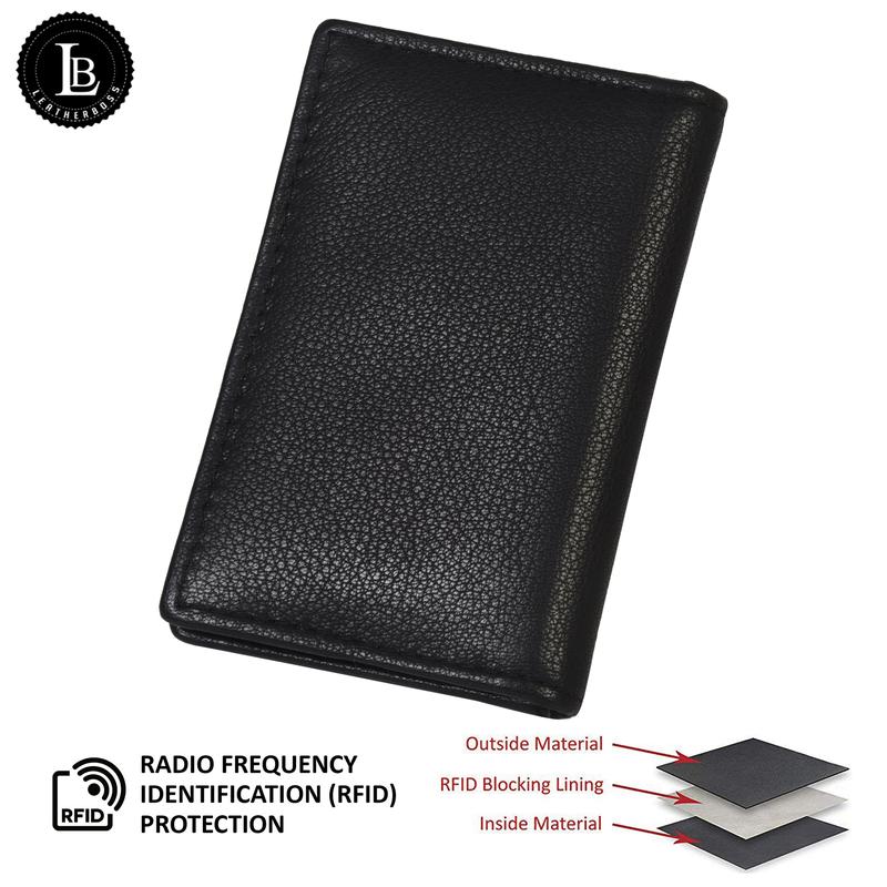 Leatherboss Genuine Leather RFID Card Holder with Expandable Pocket