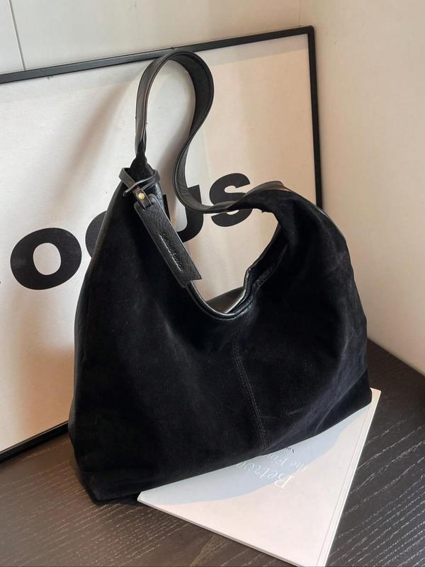 Women's Solid Suede Tote Bag, Fashionable Large Capacity Shoulder Bag for Work, Casual Trendy Versatile High-quality Daily Commuting Bag, Girl Fashionable Shopping Bag