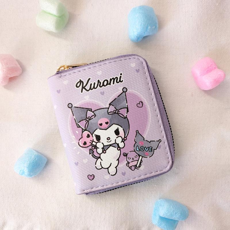 Sanrio Japanese Characters Wallets,Happy Time Wallets, Anime Short Cardholders for Everyday Use, Cinna, Kuro, Pochac, Melody