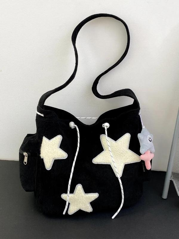 Women's Summer Y2k Style Star Pattern Shoulder Bag with Star Charm, Fashionable Large Capacity Shoulder Bag for Daily Used, Commuting Bag Work Bag  As Gift