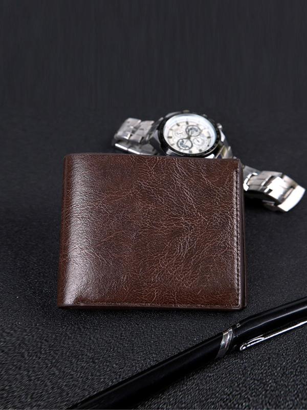 Men's Simple Plain Pu Card Holder, Vintage Casual Business Short Wallet for Daily Used, Portable Bifold Wallet