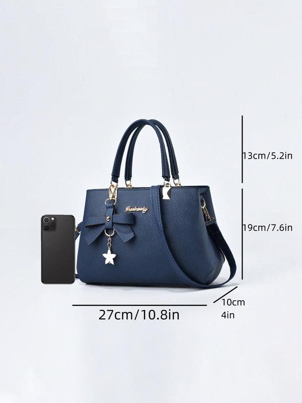 Women's Summer Style Flowers Decor Plain Pu Leather Zip Handbag, Casual All-match Shoulder Bag for Summer Daily Used, Female Elegant Commuter Bag