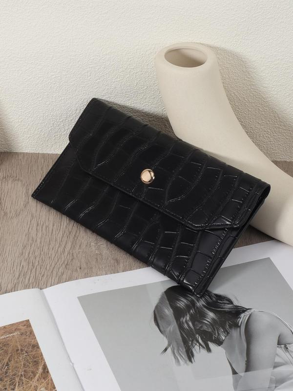 Women's Minimalist Plain Crocodile Embossed Long Wallet, Lightweight Long Wallet Credit Card Holder, Multifunctional Handbag and Coin Wallet