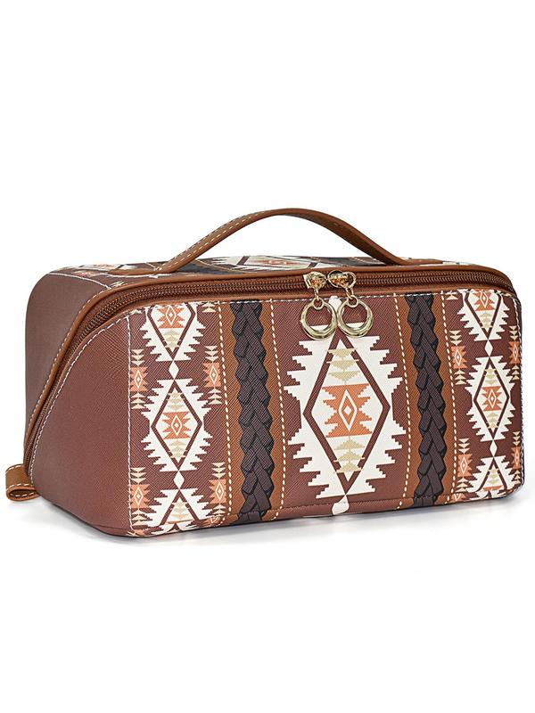 Boho Style Ethnic Pattern Makeup Bag, Vintage Style Zipper Makeup Bag, Fashionable Cosmetic Storage Bag for Women & Girls