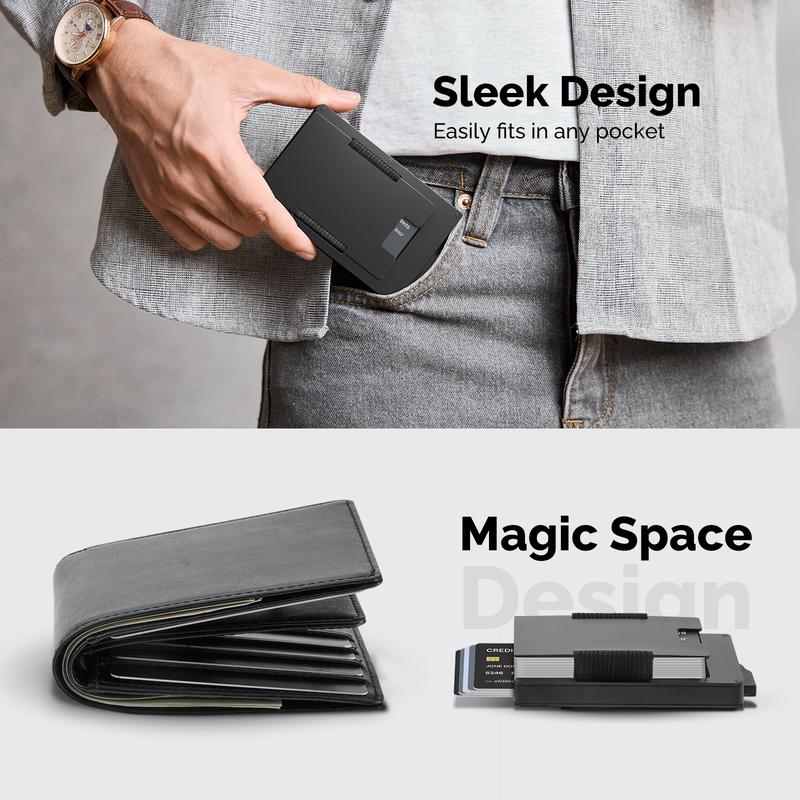 Minimalist Wallet For Men With Smart Credit Card Slot, Aluminum Pop-Up Money Clip, Rfid Blocking, Super Slim Holder Card, Sleek Design, Gifts for Men