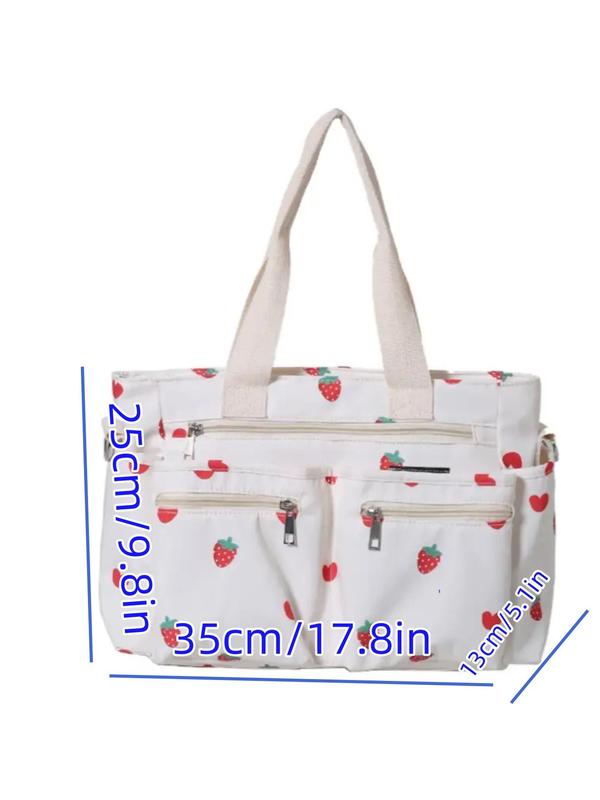 Women's Cute Strawberry Pattern Tote Bag, Large Capacity Shoulder Bag for Daily Used, Casual Trendy Versatile High-quality Daily Commuting Bag, Girl Fashionable Shopping Bag