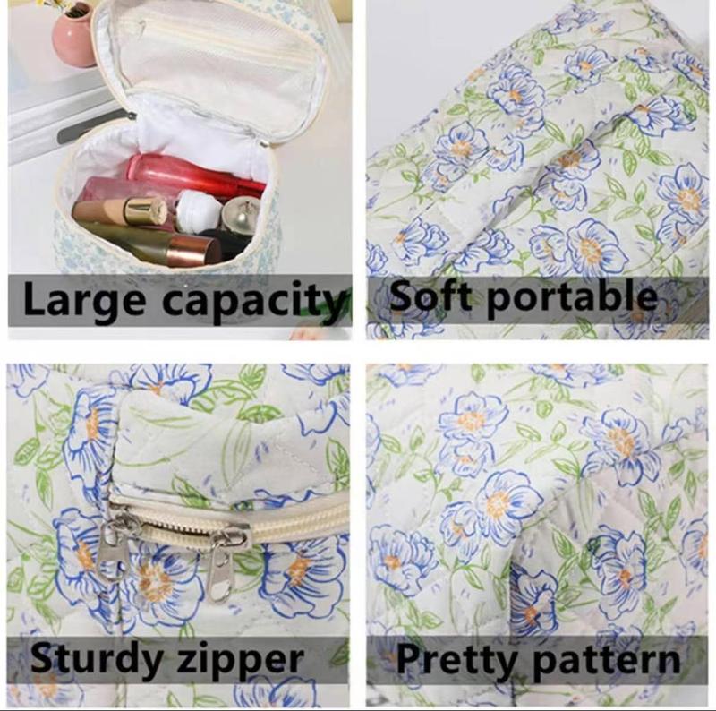 3Pcs Cotton Quited Makeup Bag Set, Quilted Makeup Bag, Large Floral Cosmetic Bag for Women, Cute Cotton Makeup Bags, Flower Travel Toiletry Organizer Bag makeupbag set lip balm