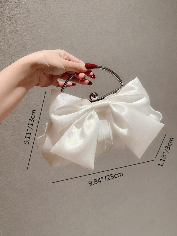 Summer Elegant Solid Color Bow Design Top Handle Bag with Chain Strap, Women's Evening Bag for Party Wedding