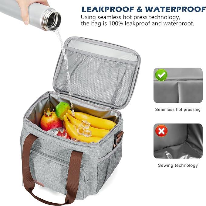 Large Insulated Lunch Box for Women and Men - Leakproof Soft Cooler Tote Bag, Main Zipper Compartment, Suitable For Offices And Travel (12L)