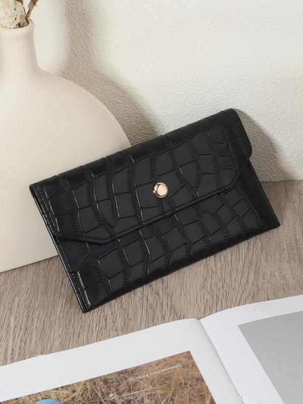 Women's Minimalist Plain Crocodile Embossed Long Wallet, Lightweight Long Wallet Credit Card Holder, Multifunctional Handbag and Coin Wallet