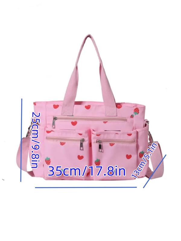 Women's Cute Strawberry Pattern Tote Bag, Large Capacity Shoulder Bag for Daily Used, Casual Trendy Versatile High-quality Daily Commuting Bag, Girl Fashionable Shopping Bag