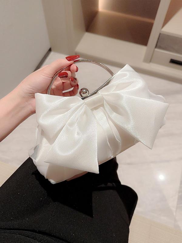 Summer Elegant Solid Color Bow Design Top Handle Bag with Chain Strap, Women's Evening Bag for Party Wedding