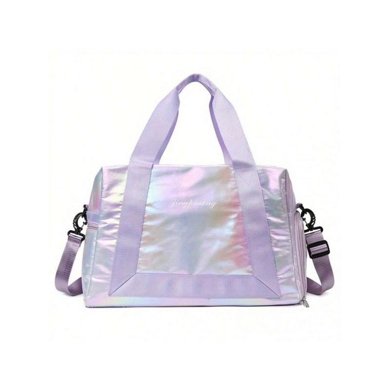 Fast deliveryHolographic Gym Travel Bag, Iridescent Duffle With Detachable Shoulder Strap, Fashionable Overnight Carryall For Women