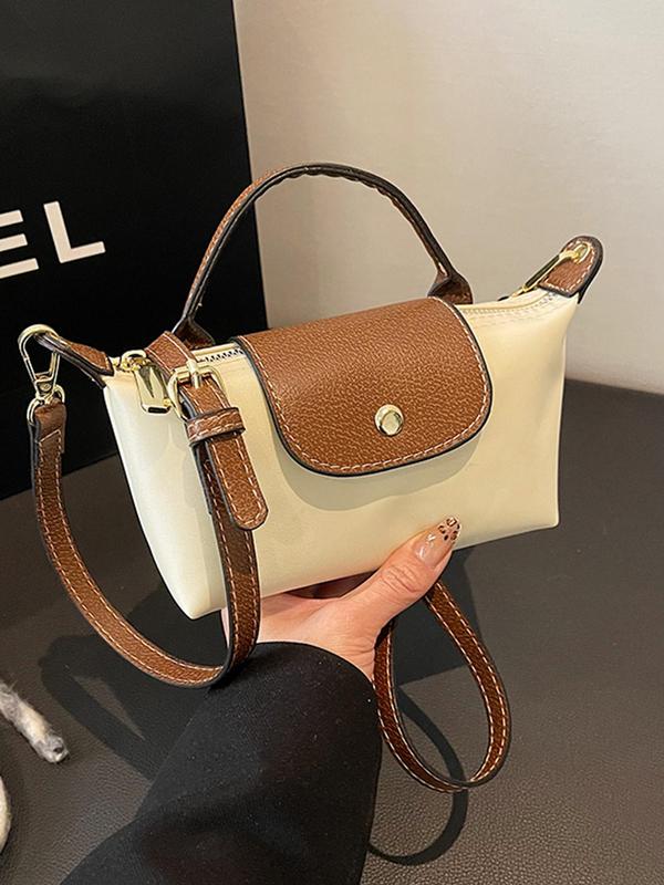 Women's Fashionable Colorblock Handbag, Casual Versatile Zipper Shoulder Bag with Detachable Adjustable Strap, Trendy All-match Crossbody Bag for Daily Used