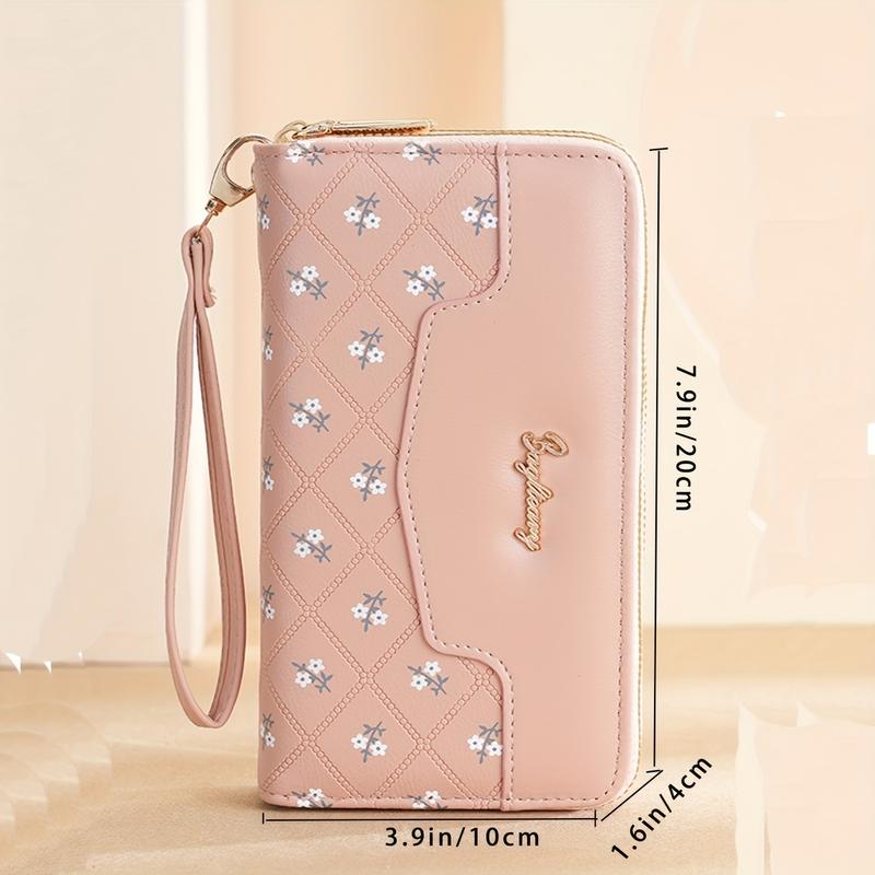 1pc, Embroidery Multi-Functional Women's Wallet with Wristband, Casual Style, Pu Material, Double Zipper, Thickened Design, Multi-One Card Slot, Mobile Phone Bag