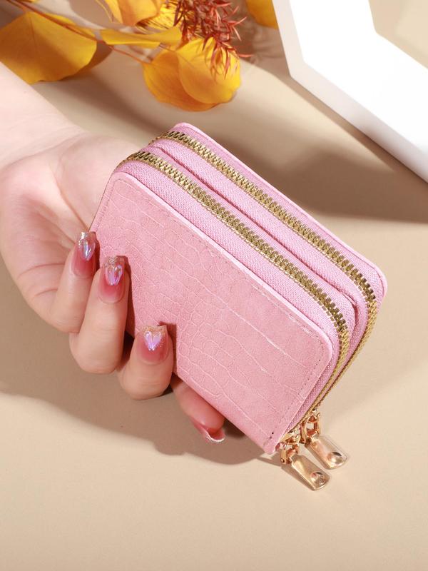 Women's Business Crocodile Textured Zipper Short Wallet, Casual Pu Leather Card Holder, Fashionable and Versatile Card Holder for Women