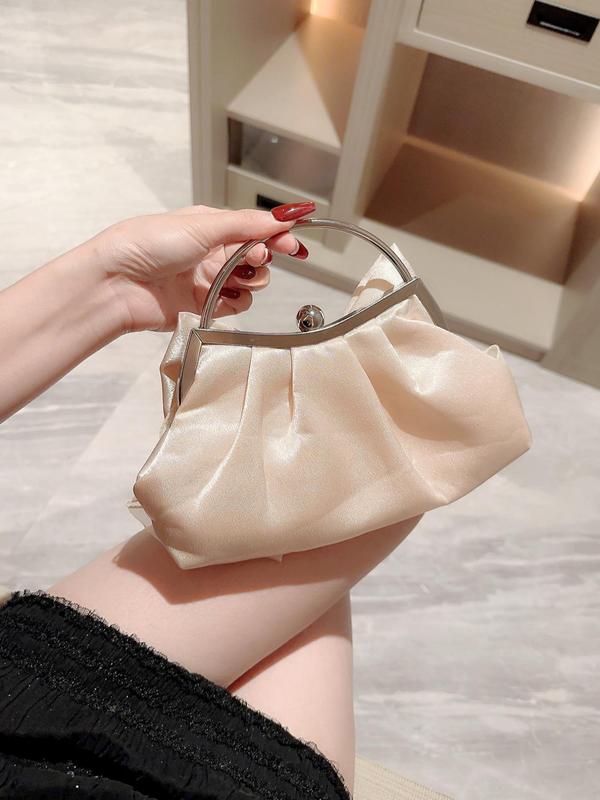 Summer Elegant Solid Color Bow Design Top Handle Bag with Chain Strap, Women's Evening Bag for Party Wedding