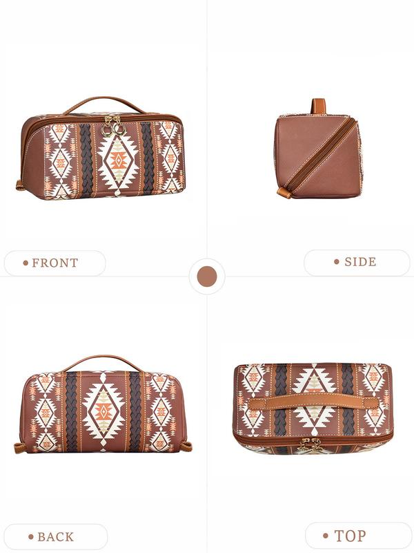 Boho Style Ethnic Pattern Makeup Bag, Vintage Style Zipper Makeup Bag, Fashionable Cosmetic Storage Bag for Women & Girls