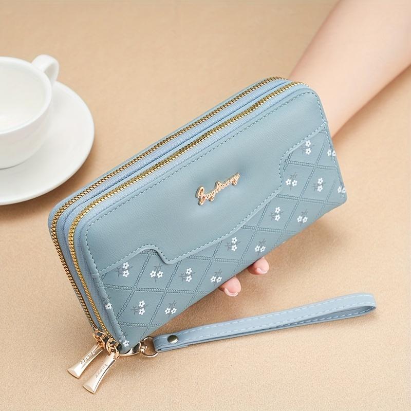 1pc, Embroidery Multi-Functional Women's Wallet with Wristband, Casual Style, Pu Material, Double Zipper, Thickened Design, Multi-One Card Slot, Mobile Phone Bag