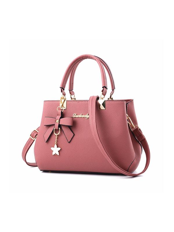 Women's Summer Style Flowers Decor Plain Pu Leather Zip Handbag, Casual All-match Shoulder Bag for Summer Daily Used, Female Elegant Commuter Bag