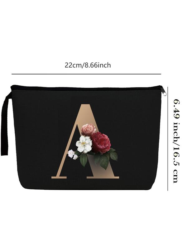 Letter Pattern Handheld Bag, Stylish All-match Clutch, 1 Count Fashionable Letter Pattern Cosmetic Bag, Zipper Makeup Bag, Wedding Party Gift Bag, Bridesmaid Makeup Bags