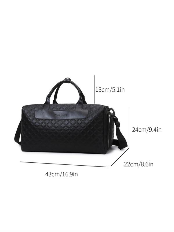 Letters & Argyle Embossed PU Leather Travel Bag, Large Capacity Zipper Shoulder Bag, Fashionable Travel Bag for Women & Men