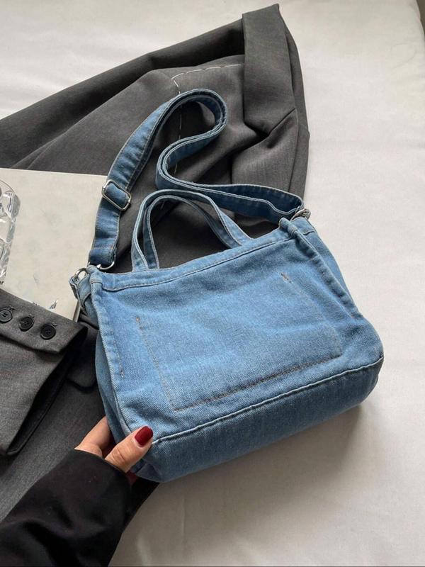 Fashion Denim Handbag, Casual Large Capacity Shoulder Bag for Women, Trendy Versatile High-quality Daily Commuting Bag, Girl Fashionable Shopping Bag