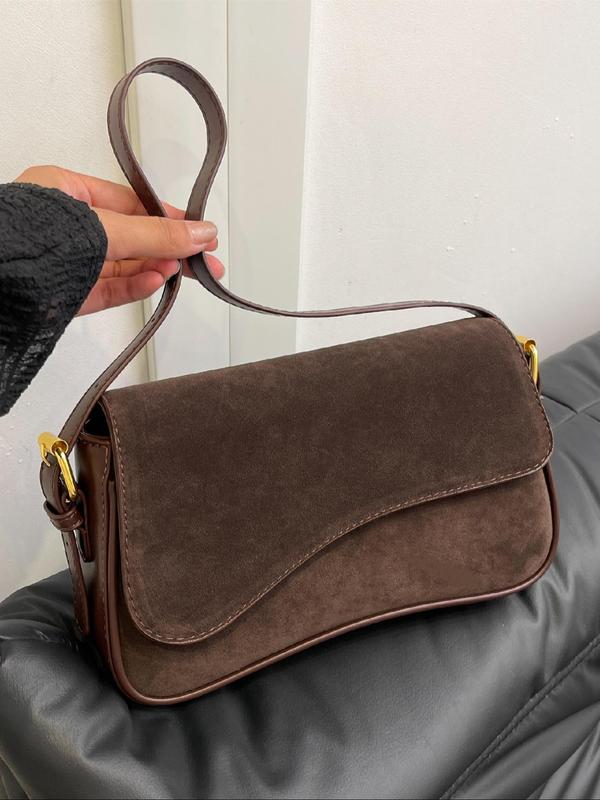 Women's Solid Color Suede Shoulder Bag, Fashionable PU Leather Underarm Bag for Daily Commuting Business, Casual Trendy Versatile High-quality Daily Commuting Bag