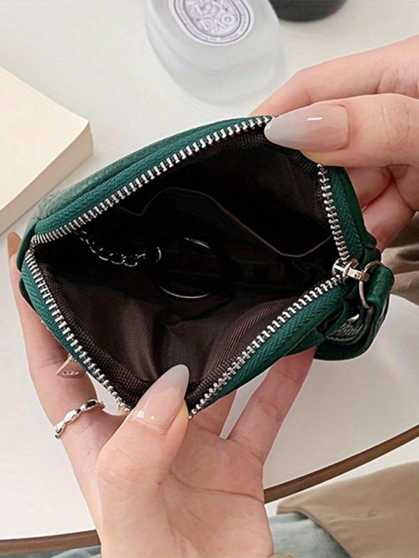 Women's Solid Color Zipper Coin Purse, 2024 New Style Fashionable Pu Leather Coin Purse, Casual Versatile Wallet for Daily Travel Work Commute