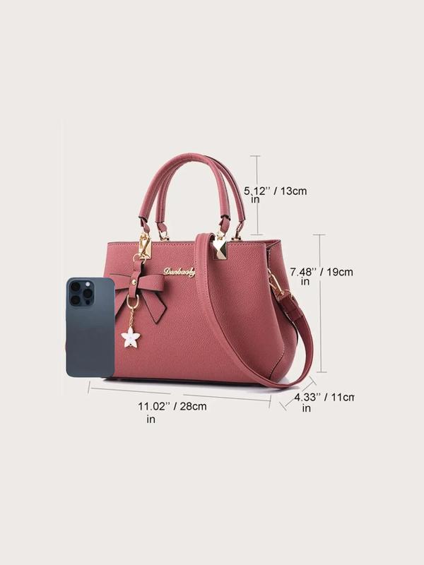 Women's Summer Style Flowers Decor Plain Pu Leather Zip Handbag, Casual All-match Shoulder Bag for Summer Daily Used, Female Elegant Commuter Bag