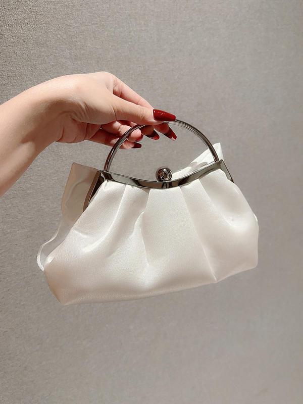 Summer Elegant Solid Color Bow Design Top Handle Bag with Chain Strap, Women's Evening Bag for Party Wedding