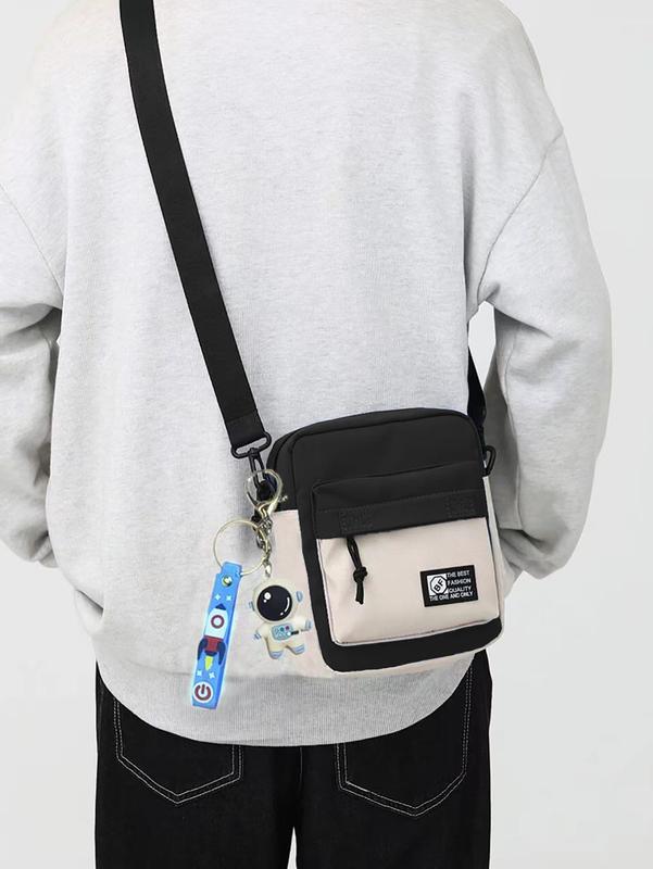 [With Pendant]Men's Colorful Canvas Crossbody Bag, Sling Bag, Single-Shoulder Bag, Mobile Phone Bag, Stylish And Individual Space Man Bag, Mini, With Adjustable Strap, Suitable For Passport, Money, Id Card, Credit Card, Travel, Hiking, Outdoor, School, Co