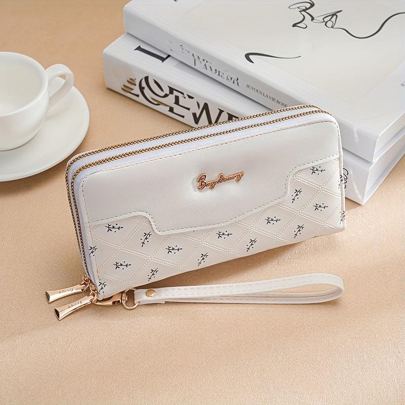 1pc, Embroidery Multi-Functional Women's Wallet with Wristband, Casual Style, Pu Material, Double Zipper, Thickened Design, Multi-One Card Slot, Mobile Phone Bag