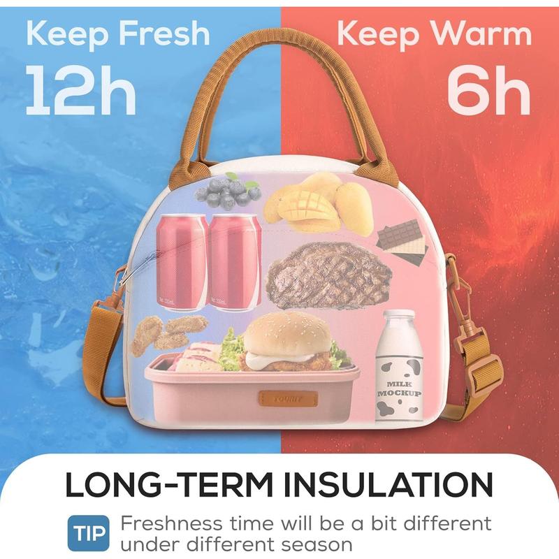 Womens Lunch Bag Insulated Lunch Box Cute Lunch Bags for Women, Work, Picnic, Beige