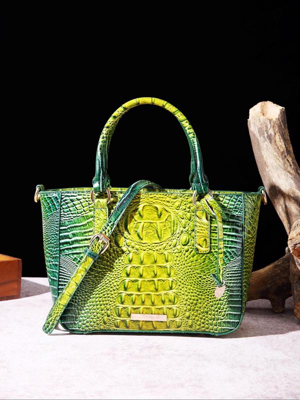 LGBT Pride Summer Fashionable Colorblock Crocodile Embossed Tote Bag As Gift, Vintage Shoulder Bag For Women, Large Capacity Zipper Handbag