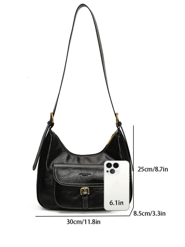 Women's Solid Color Belted Design Hobo Bag, Fashionable PU Leather Shoulder Bag for Daily Used, Casual Trendy Versatile High-quality Daily Commuting Bag