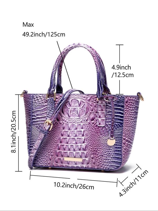 LGBT Pride Summer Fashionable Colorblock Crocodile Embossed Tote Bag As Gift, Vintage Shoulder Bag For Women, Large Capacity Zipper Handbag