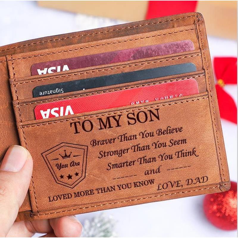 Christmas 2024-Mom to Son Wallet-Engraved Wallet For Son-Wallet for Son From Mom & Dad-Leather Wallet-Mens Wallet-Christmas Gift-Birthday Gift-Gift For Son Cannot Be Customized card holder RFID Blocking Bifold Wallet black lightweight durable classic