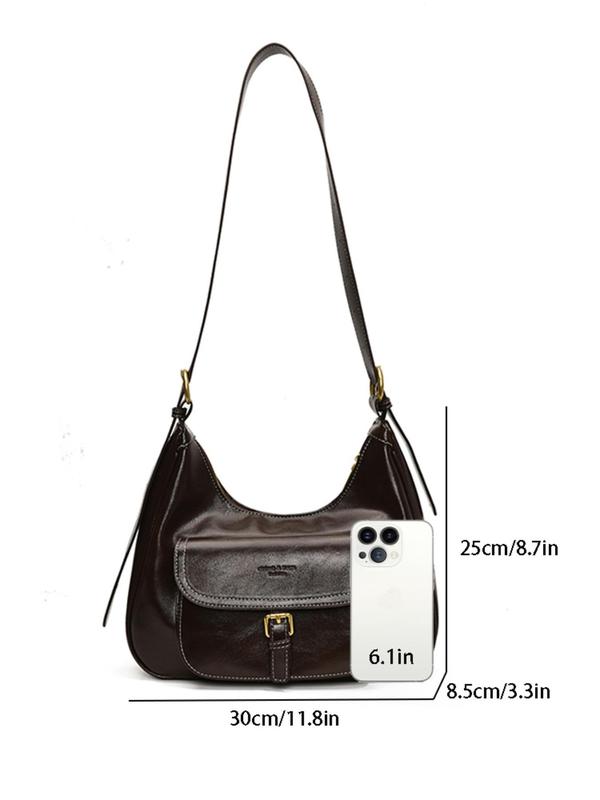 Women's Solid Color Belted Design Hobo Bag, Fashionable PU Leather Shoulder Bag for Daily Used, Casual Trendy Versatile High-quality Daily Commuting Bag